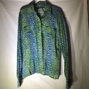 Lucky Luke Blue Green Animal Print Top Shirt Med.